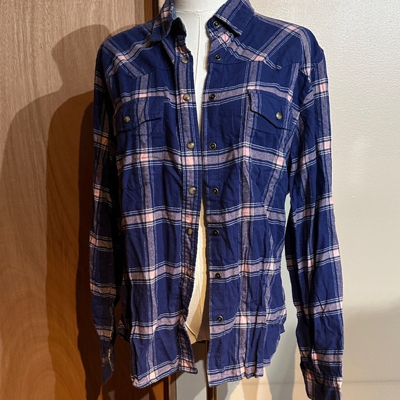 JACHS Girlfriend Tops - JACHS Girlfriend Blue and Pink Plaid flannel Shirt